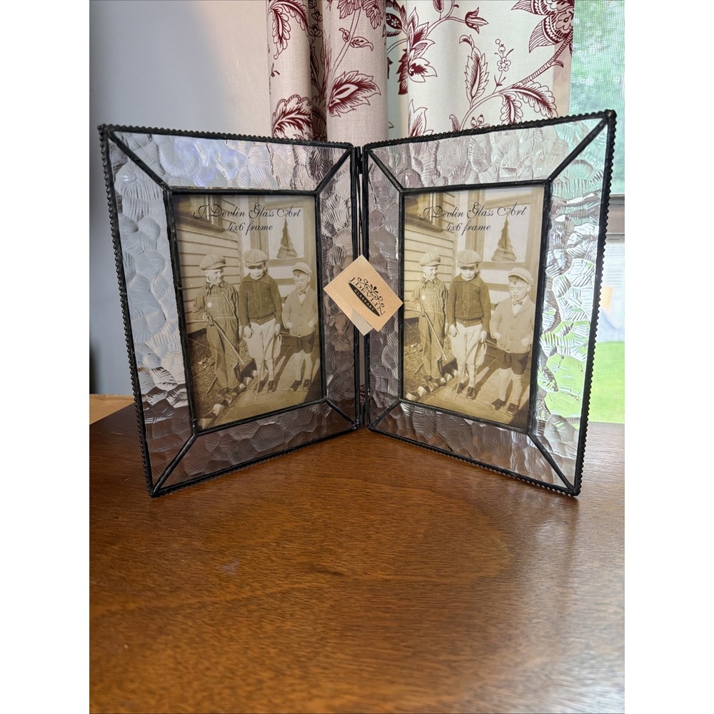 NWT J. Devlin Double Hinged Beveled Glass Picture Frames Double Picture Foldable